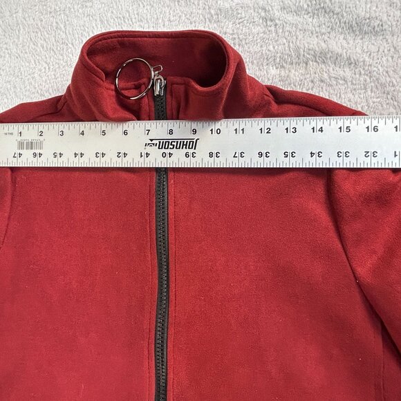 IC by Connie K Womens Red Coat Jacket Large Flared Sleeve Strap Detail Zip Artsy - Picture 6 of 9